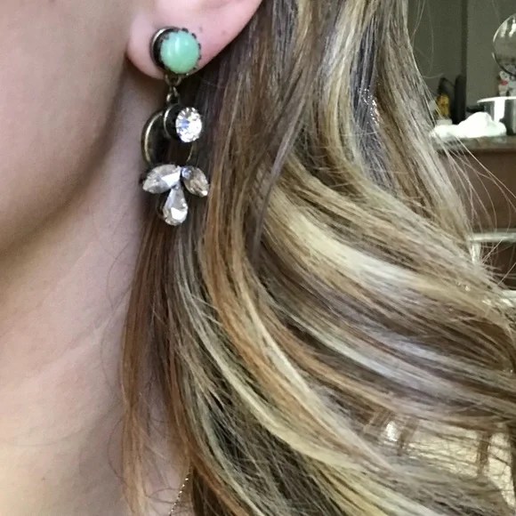 New Anthropologie aged tone pistachio rhinestone earrings mint green statement - Picture 5 of 7